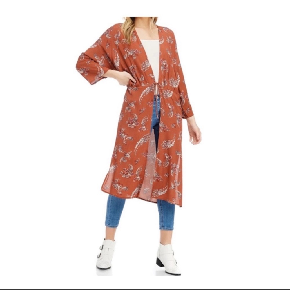 NWT Amana Rust Floral Kimono Wrap With Tie Size L